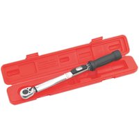 Sealey STW200 torque wrench, silver with black handle, micrometer style, in red plastic case.