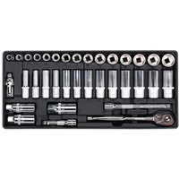 Sealey TBT20 35 Piece 3/8'' Drive Metric Socket Set in black case with chrome sockets and ratchet wrench.