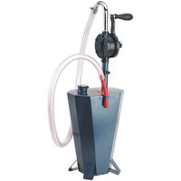 Sealey TP70 Gear Oil Pump with black handle, clear hose, and blue 10.5L steel reservoir.