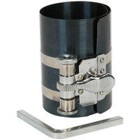 Black Sealey piston ring compressor with silver adjustment lever and included hex key.
