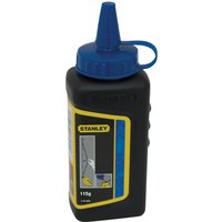 Black Stanley 147403 Builders Chalk bottle, blue cap, 115g, yellow label with product details.