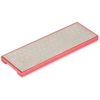 Rectangular silver finishing stone with red edges and textured surface.