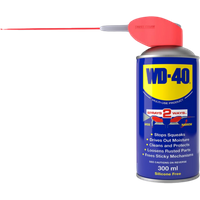 WD-40 blue and yellow aerosol can with red Smart Straw nozzle, 300ml, for lubrication and moisture removal.