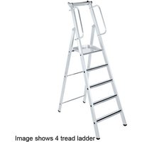 White Zarges Masterstep 12 tread ladder with handrails, sturdy platform, and non-slip steps.