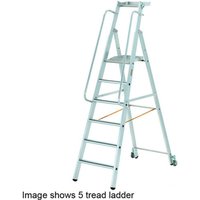 Zarges Mobile Masterstep with 3 treads, silver frame, safety handrails, and wheels for easy mobility.
