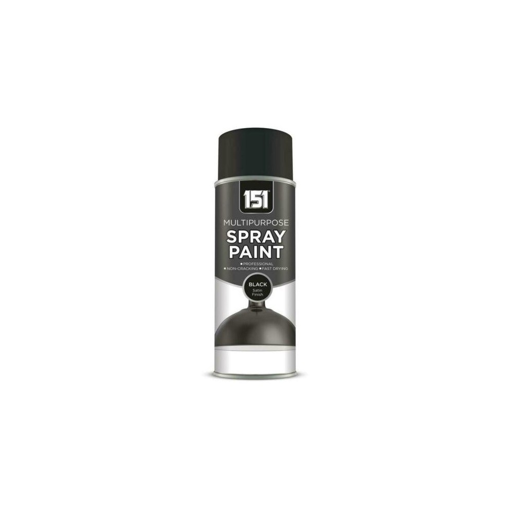 Black satin spray paint in a 400ml can with a sleek design, featuring a prominent label that reads "151 Multi-Purpose Spray Paint" in bold letters.