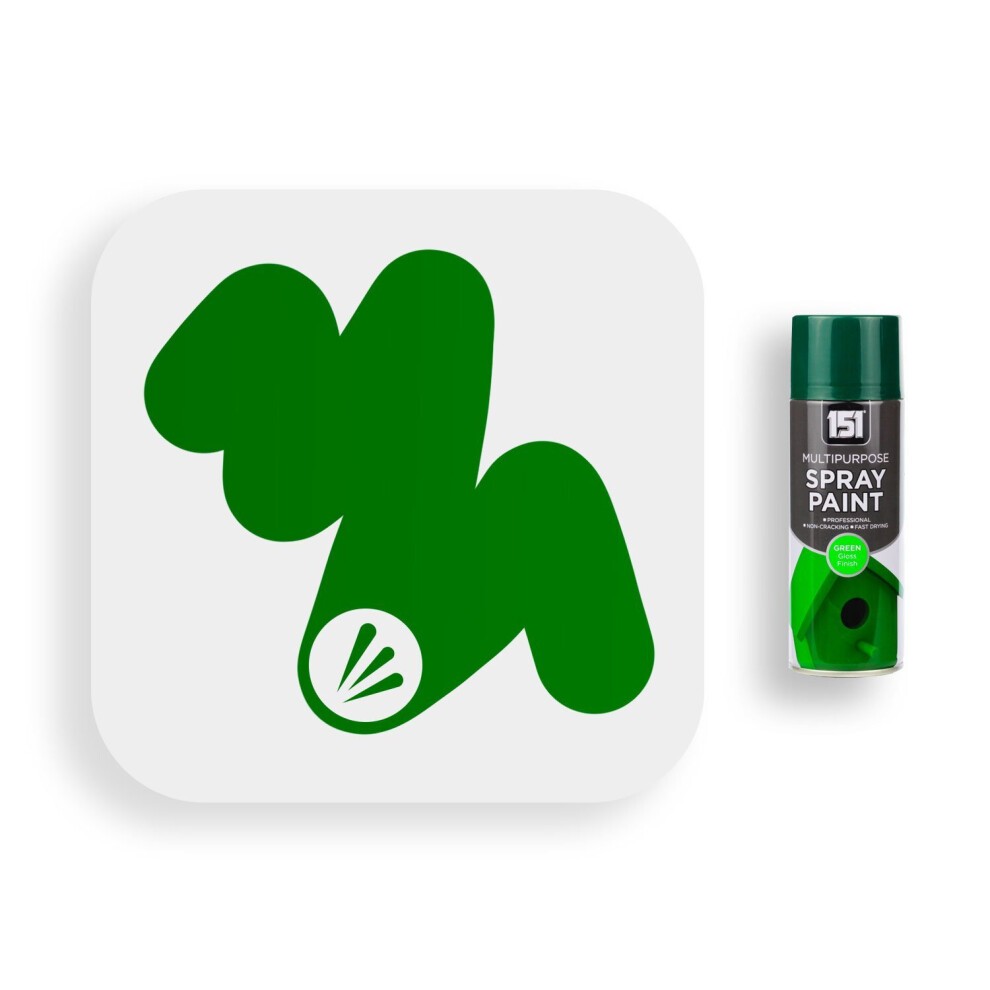 Green gloss spray paint canister with a 400ml capacity, featuring a sleek design and a dark green cap, labeled as "151 Multipurpose Spray Paint."