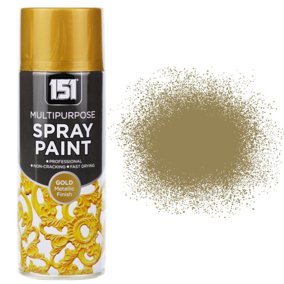 151 Gold Metallic Spray Paint in a 400ml can, featuring a shiny gold finish with ornate detailing on the canister, ideal for professional use and fast drying.