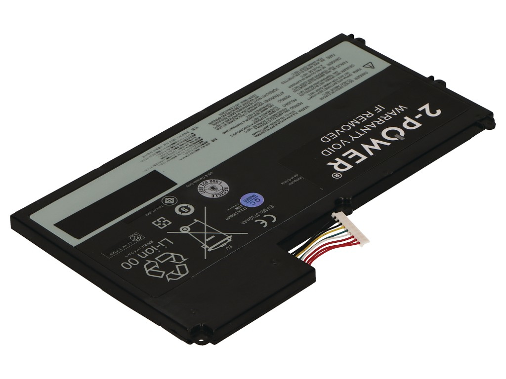 Black 2-Power 11.1V 4220mAh Li-Polymer laptop battery with a rectangular shape, featuring a label with specifications, connectors, and multiple colored wires.