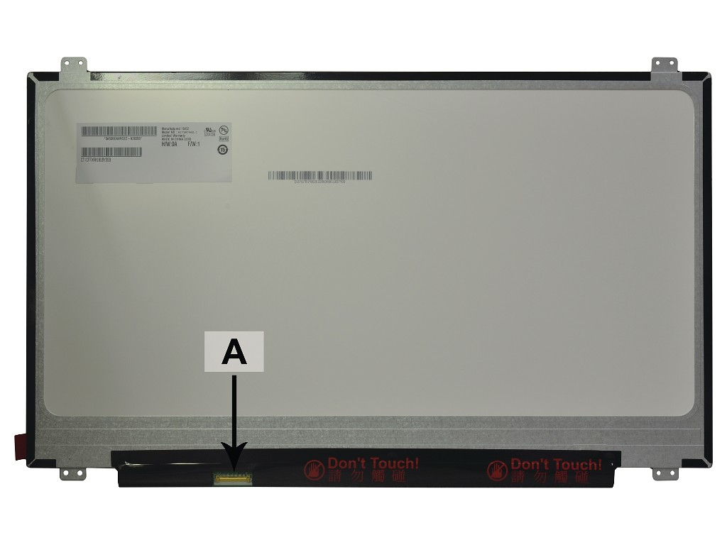 17.3-inch 1600x900 HD+ LED matte screen by 2-Power, featuring a silver metal frame, a protective film, and a caution label stating "Don't Touch!" on the bottom.