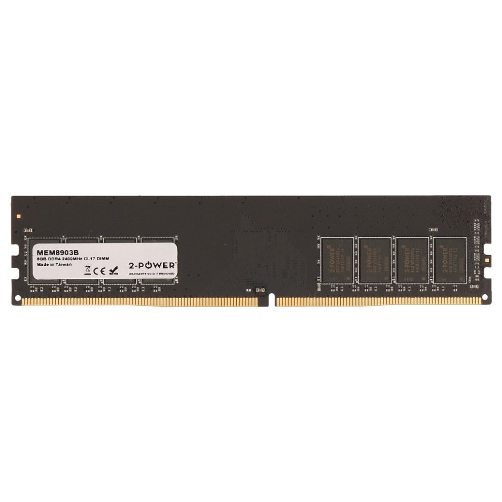 8GB DDR4 2400MHz CL17 DIMM memory module by 2-Power, featuring a black PCB with four memory chips and a white label displaying model information and certifications.