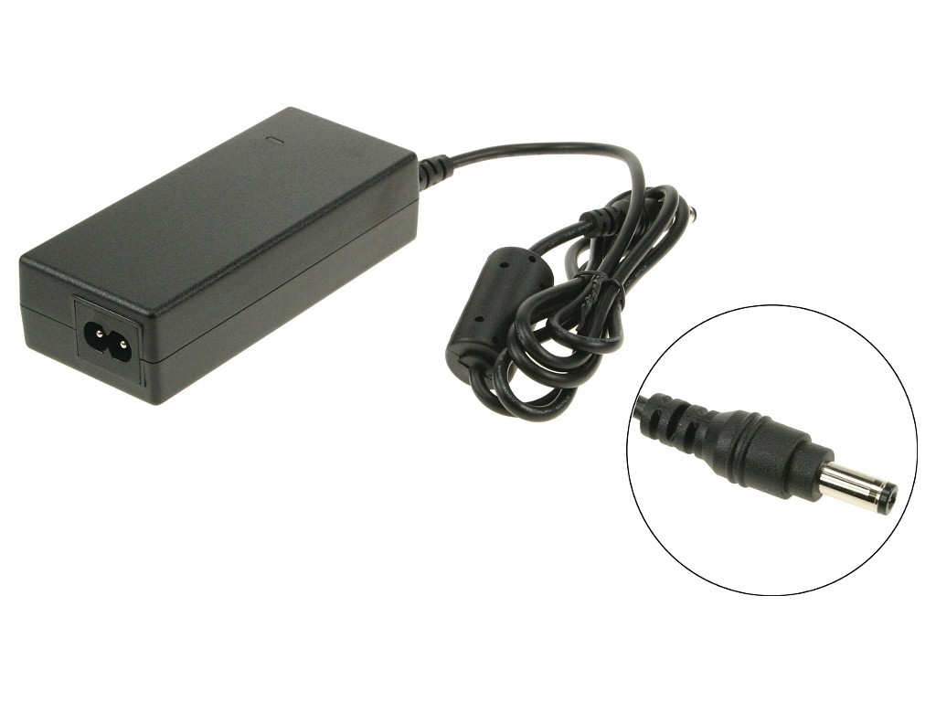 Black 2-Power AC adapter with a rectangular design, rated 75W, 15-17V, 4.3A, featuring a mains cable and a circular connector for device compatibility.