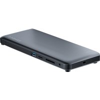 Black 2-Power DOC0117A laptop dock with USB, HDMI, and Ethernet ports, sleek rectangular design.