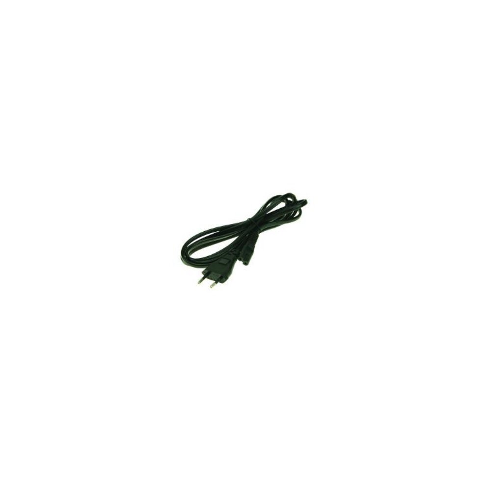 Black power cable with two-pronged plug and a smooth, flexible design, ideal for connecting electronic devices.