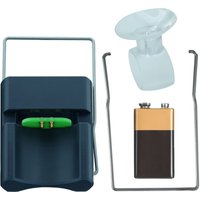 2N smart lock battery kit with green battery, black and gold battery, metal holders, and clear suction tool.