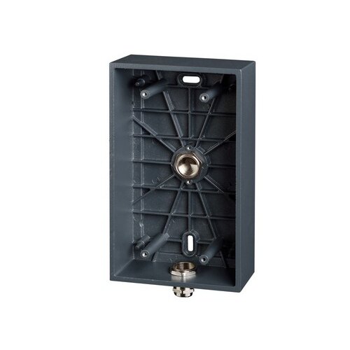Gray mounting kit with a textured surface, featuring a central brass connector, multiple mounting holes, and a sturdy plastic construction for durability.