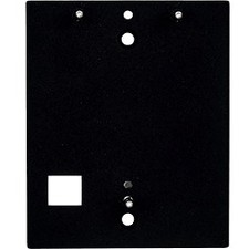 Black metal backplate for the 2N 9155061 intercom system, featuring multiple mounting holes and a small square cutout at the bottom.