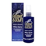 Blue Feather & Down pillow spray bottle with lavender and chamomile, next to matching box with feather design.