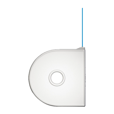 3D cartridge in blue PLA material, featuring a rounded edge and a central hole, designed for use with 3D Systems Cube printers.