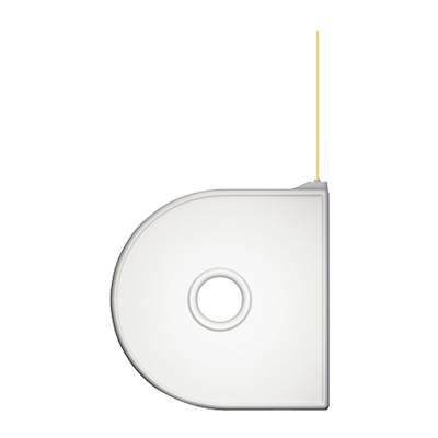 Beige 3D cartridge for 3D Systems Cube, featuring a curved edge design and a central hole, made of durable plastic for 3D printing applications.