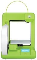 Bright green 3D printer with a compact design, featuring a white print head and a clear build platform, designed for easy use and accessibility in 3D printing projects.