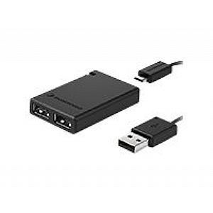 Black 3Dconnexion 3DX-700051 Interface Hub with USB 2.0 connectivity, featuring two USB ports and a compact design, accompanied by a USB cable.