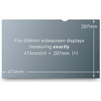 3M black privacy filter for desktops, rectangular with dimensions 474mm x 297mm, fits 559mm widescreen displays.