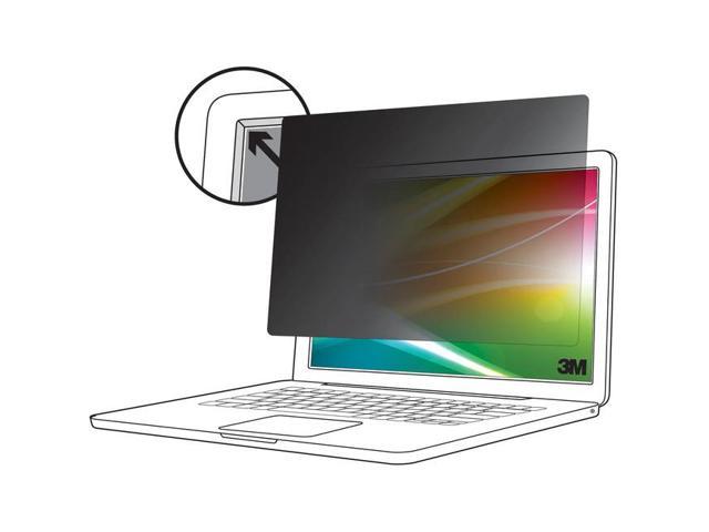 Bright screen privacy filter for 12.5-inch laptops, featuring a sleek black design, designed to fit widescreen LCDs, with easy installation indicated by an arrow graphic.