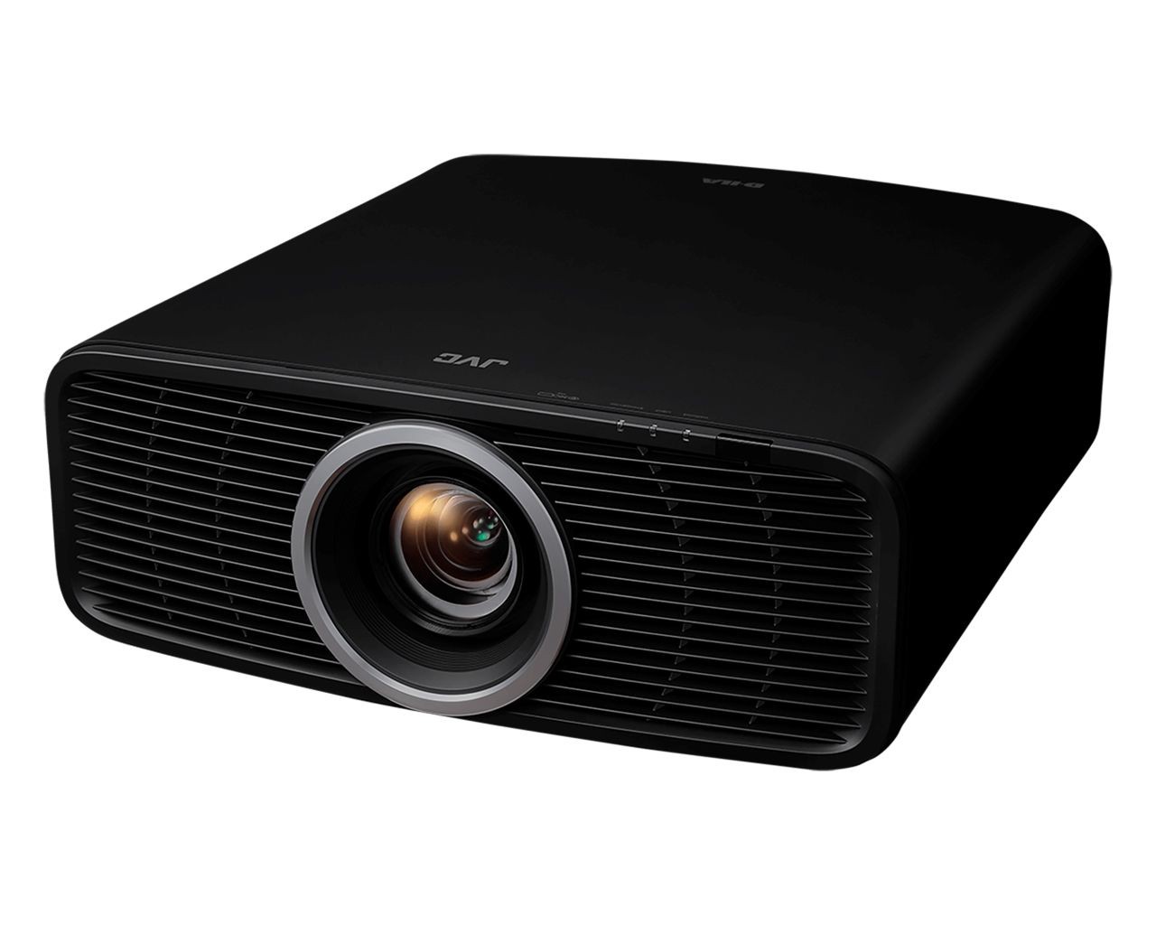 4K Ultra D-Ila home cinema projector in sleek black, featuring a prominent lens, ventilation grille, and control buttons, designed for high-quality video projection.