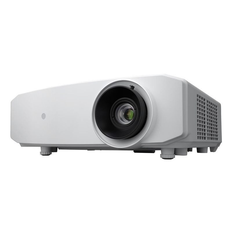 4K Ultra Home Cinema Laser Projector in white with a sleek design, featuring a prominent lens, ventilation grilles, and adjustable feet for stability.