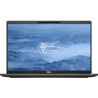 Black Dell Latitude 7420 laptop with 14-inch screen displaying a blue abstract background.