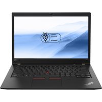Black Lenovo ThinkPad T480s laptop, 14" screen, Intel i5 8th Gen, 16GB RAM, 256GB SSD, with red trackpoint.