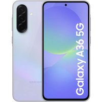 Samsung A36 5G smartphone in Awesome Lavender, 6GB RAM, 128GB storage, triple rear cameras, and edge-to-edge display.