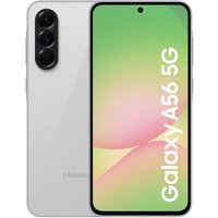 Light grey Samsung Galaxy A56 5G smartphone, 8/128GB, with triple rear cameras and a punch-hole front display.