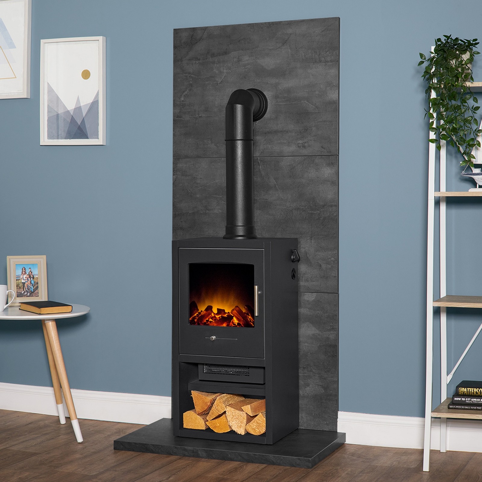 Acantha Slate Venetian Plaster Effect Tile and Hearth Set with Bergen XL Stove and Angled Pipe - image 3