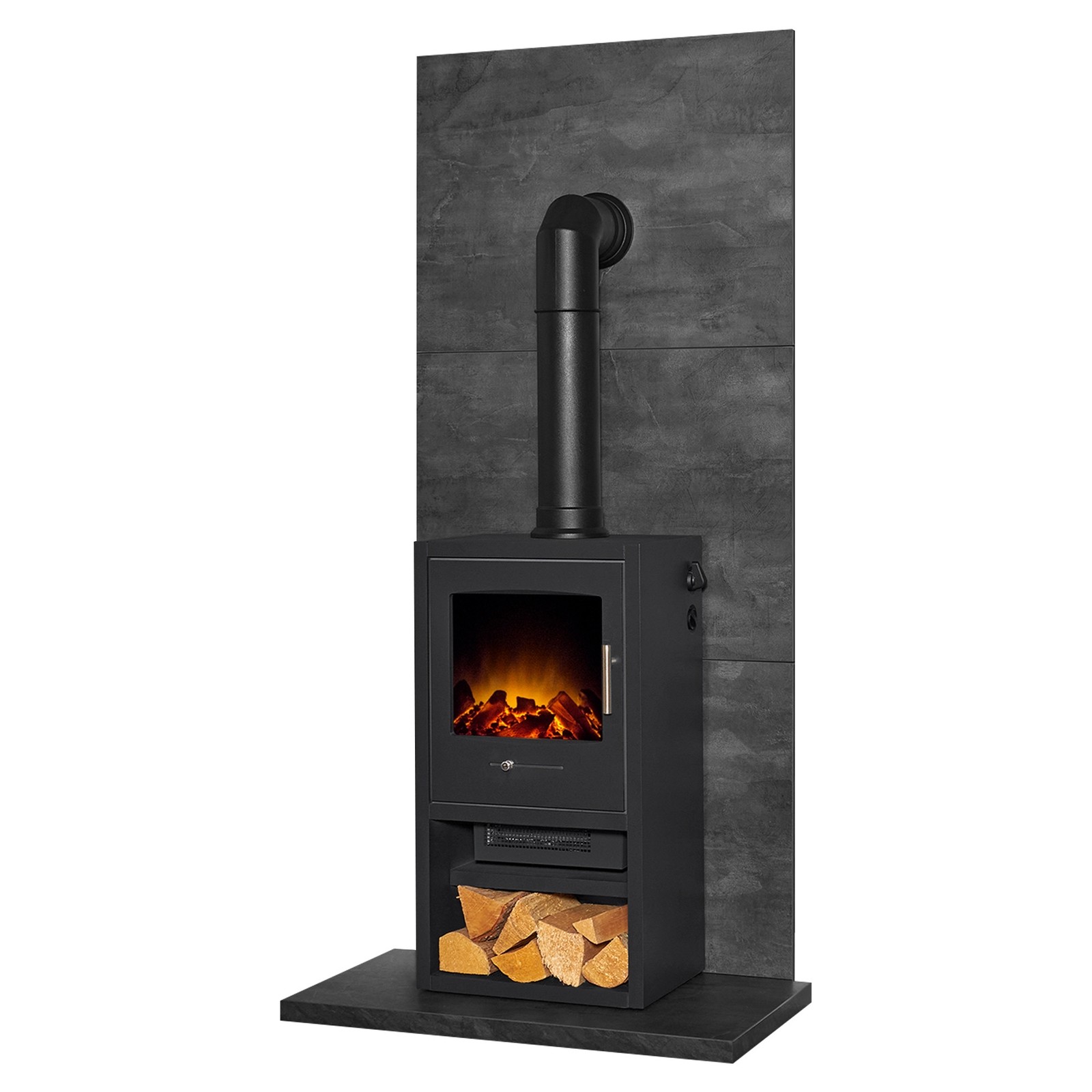 Acantha Slate Venetian Plaster Effect Tile and Hearth Set with Bergen XL Stove and Angled Pipe - image 4