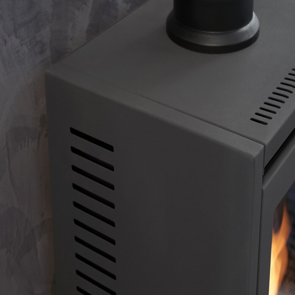 Acantha Slate Venetian Plaster Effect Tile and Hearth Set with OKO S1 Stove Log Store - image 4