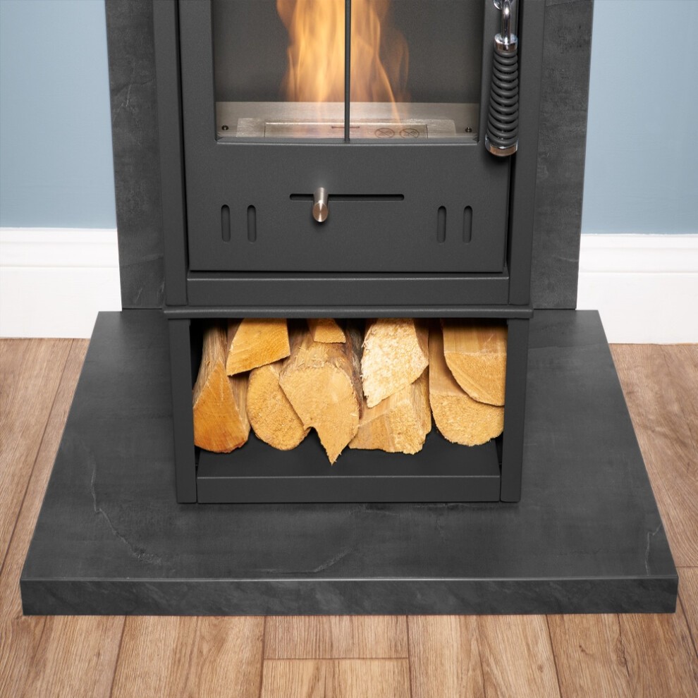 Acantha Slate Venetian Plaster Effect Tile and Hearth Set with OKO S2 Stove Log Store - image 3