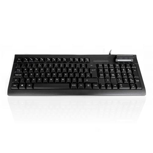 Black Accuratus 108S USB QWERTY keyboard featuring UK English layout, with tactile keys and a sleek design, ideal for both home and office use.