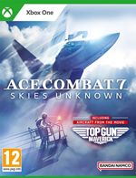 Ace Combat 7: Skies Unknown Top Gun Maverick Edition for Xbox One features a striking cover with a fighter jet soaring above a pilot on a carrier deck, showcasing vibrant blue and white colors.