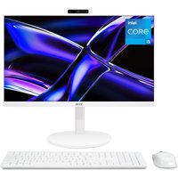 White Acer Aspire C27-A All-in-One Desktop with slim bezel, wireless keyboard, and mouse, featuring Intel Core i5.