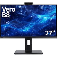 Acer B8 Vero B278UE 27" monitor, Quad HD, ZeroFrame design, black stand, built-in webcam, blue abstract screen display