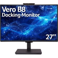 Black Acer B8 Vero B278UG 27" QHD monitor with slim bezels and LED display showing blue abstract design.