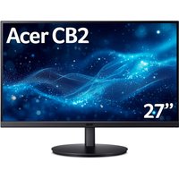 Acer CB2 Vero 27" Quad HD IPS monitor with slim bezels, black stand, displaying a blue abstract wave pattern.