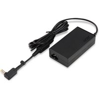 Black Acer 65W power adapter with rectangular design, attached cable, and angled connector.