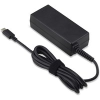 Black Acer 45W power adapter with rectangular block design and attached USB-C cable, coiled with a velcro strap.