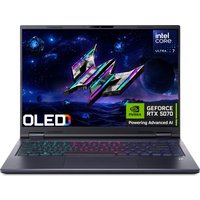 Acer Predator Helios Neo 14 laptop with RGB keyboard, Intel Core Ultra 7, GeForce RTX 5070, OLED display.