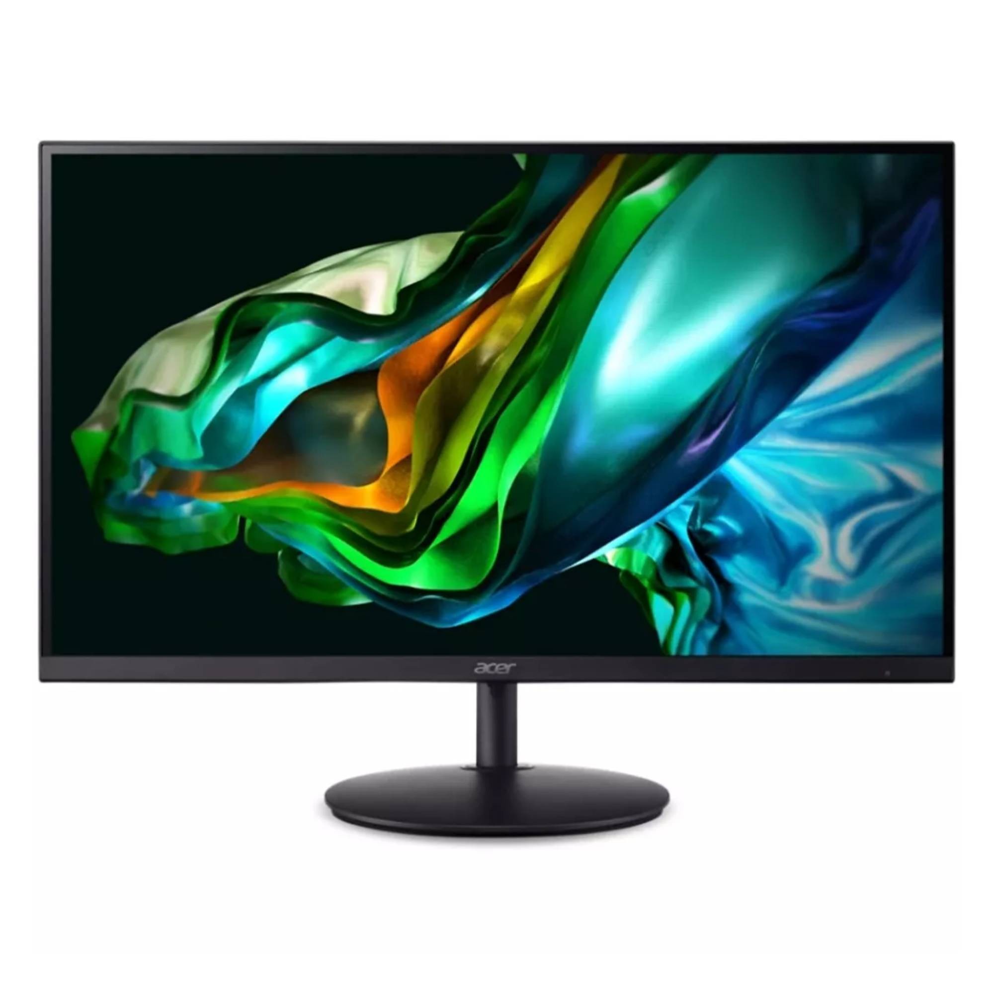 Acer SA242YH1 monitor features a sleek black design with a 23.8" Full HD display, 100Hz refresh rate, 4ms response time, and a minimalist stand.