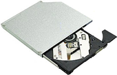 Acer SuperMulti DVD/RW drive with a silver metal casing, featuring a black tray partially open, displaying a DVD inside.
