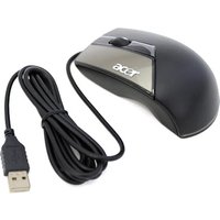 Black Acer USB optical mouse with USB Type-A connector, ambidextrous design, and glossy silver accent on top.